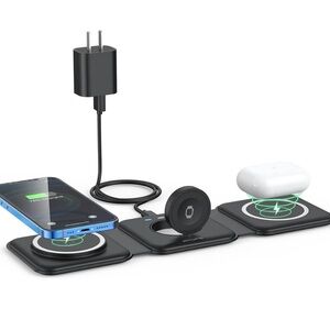 RTOPS 3-in-1 portable magnetic wireless charger in black
